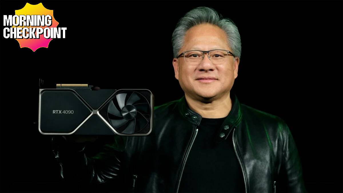 Nvidia CEO holds up a GPU.
