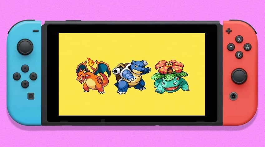 Pokémon starters appear on a Switch.