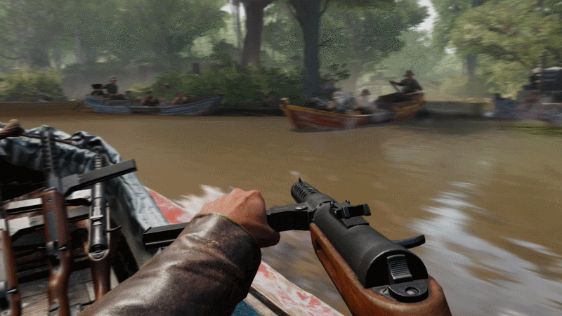 Indiana Jones misses the enemy boats. 