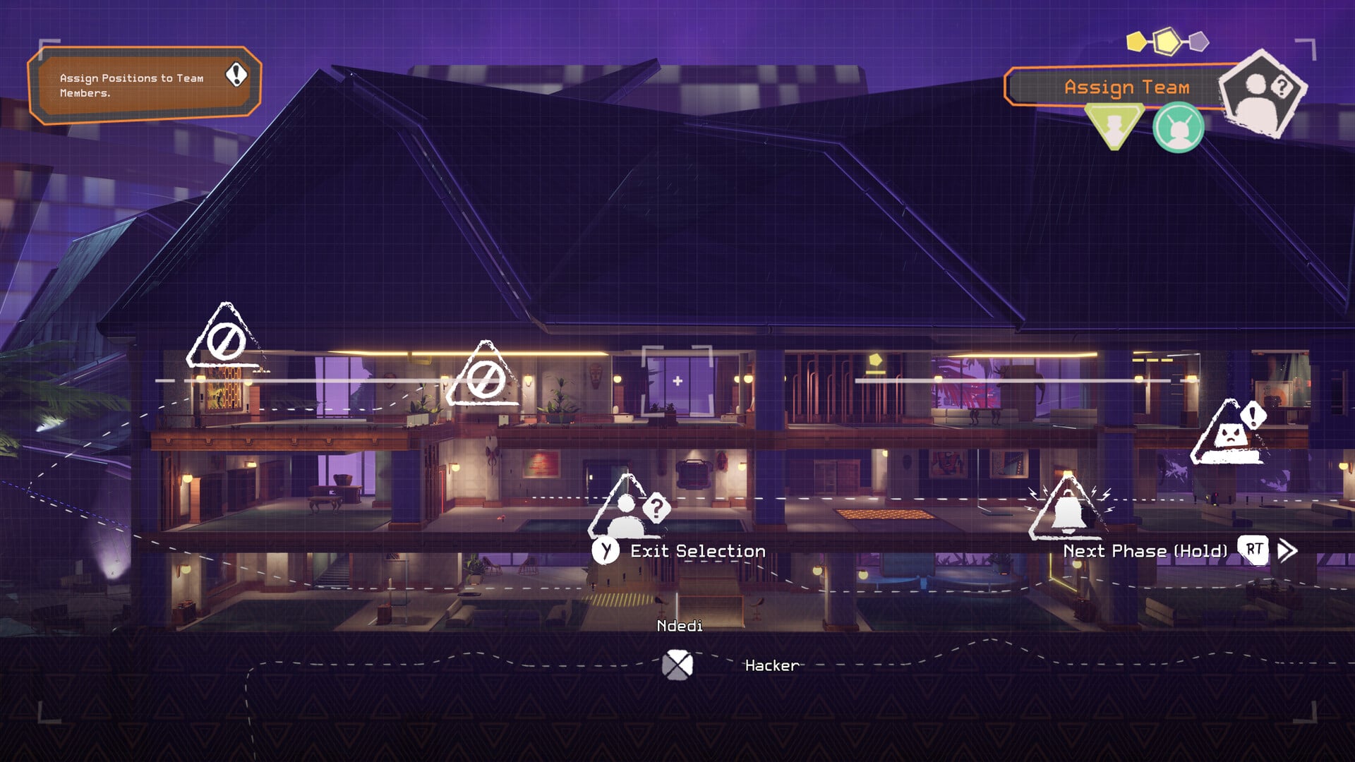 Screenshot from Relooted featuring a cut away of a building and its different rooms right before a heist.