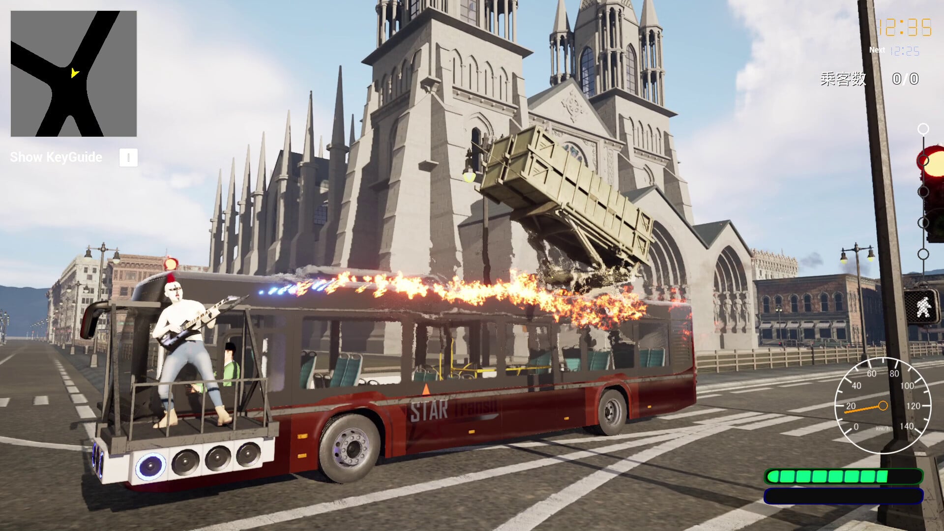 A bus terrorizes a city.