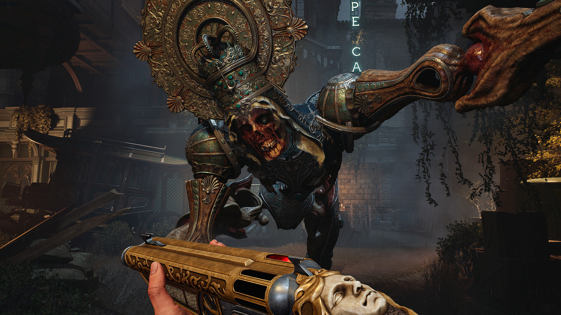 A masked zombie attacks the player.