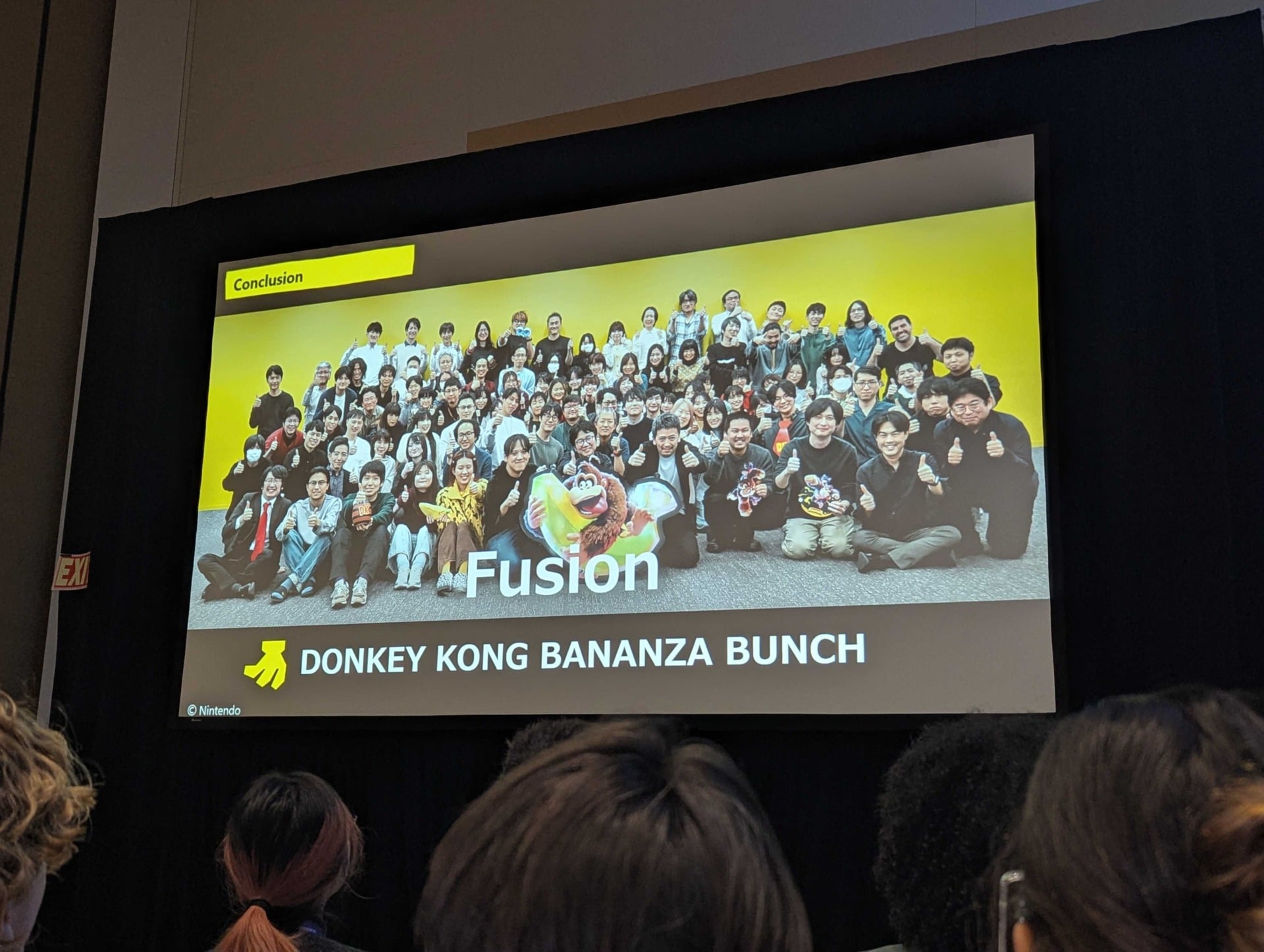 A picture shows everyone who worked on Donkey Kong Bananza at Nintendo.