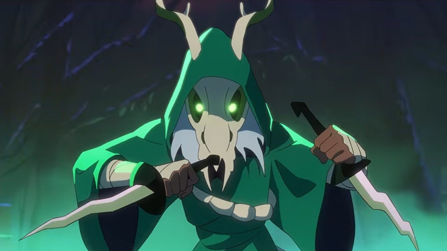 A hooded rogue character appears in green.