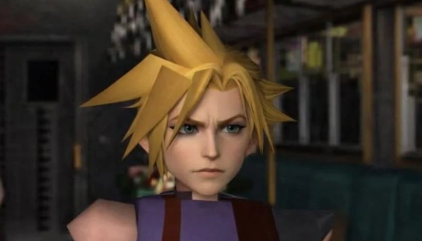 Cloud appears with a weird human face in FF7.