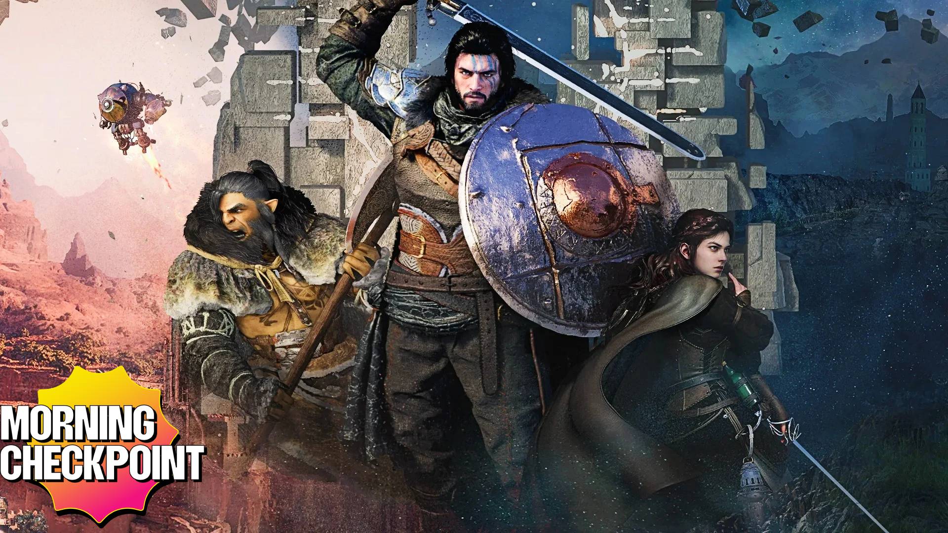 Art shows medieval fantasy characters.