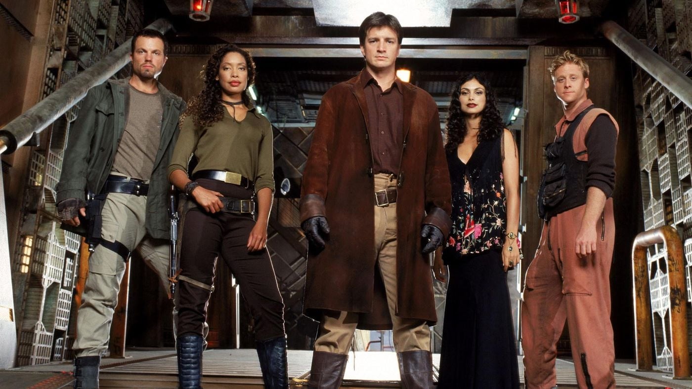 The cast of Firefly appears in costume.