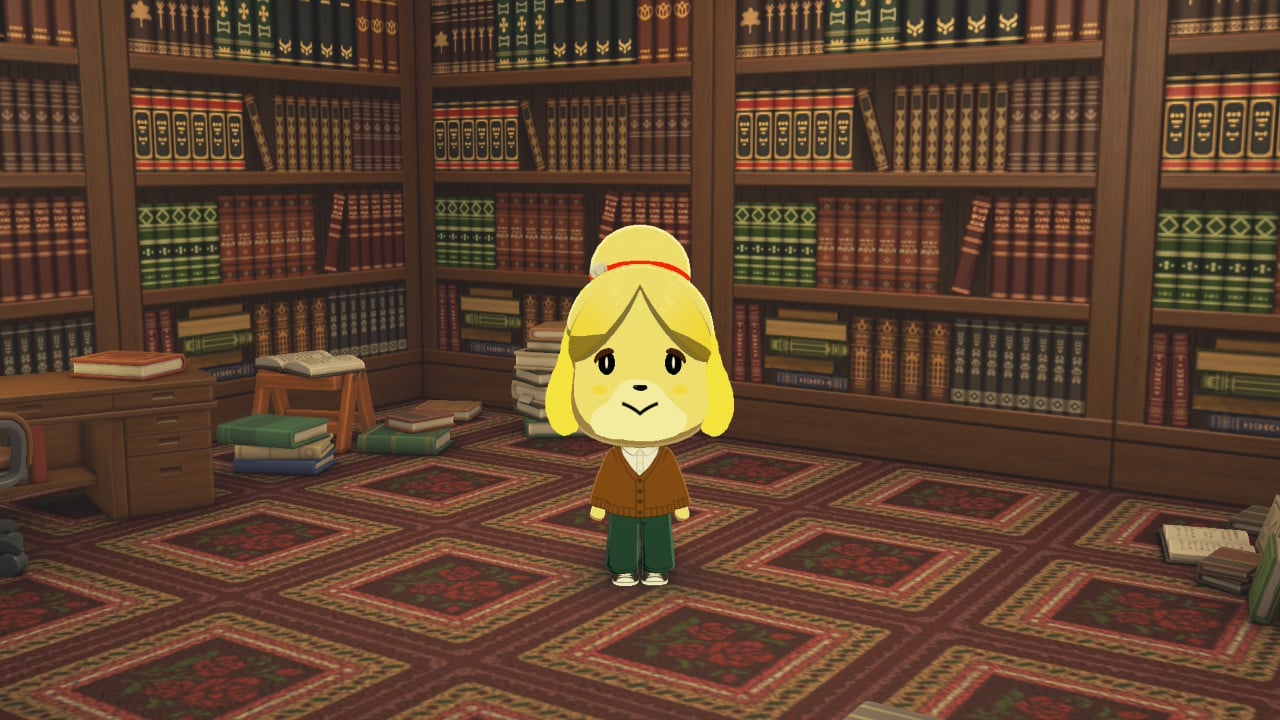Isabelle stands in a library. 