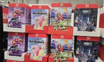 Switch 2 games sit on a rack at Costco.