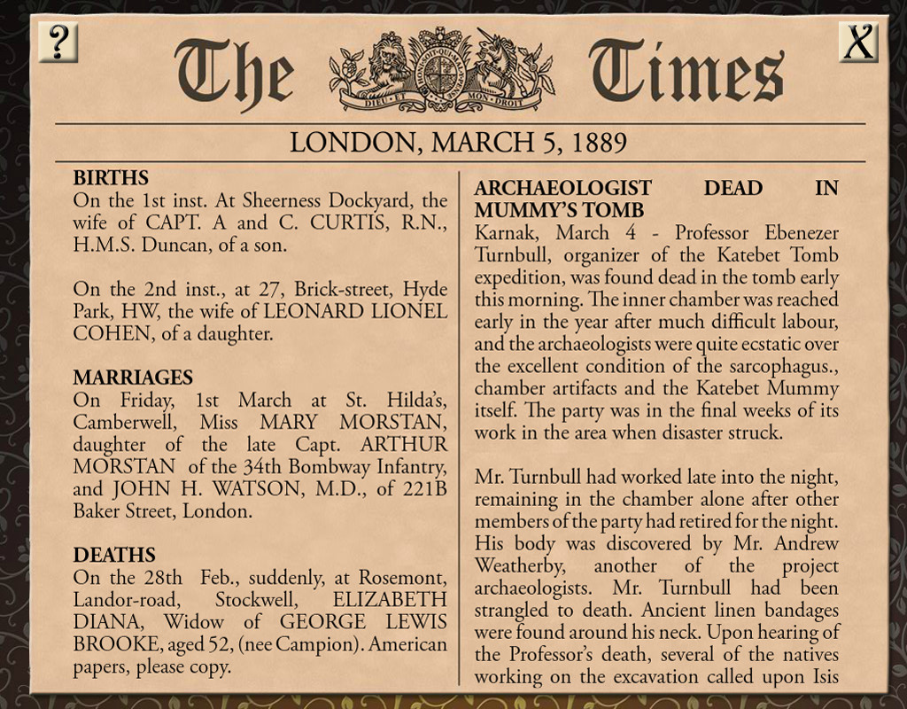 Sherlock Holmes Consulting Detective: The Case of the Mummy’s Curse